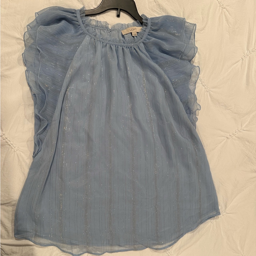LOFT Light Blue Ruffle Top - Picture 6 of 6